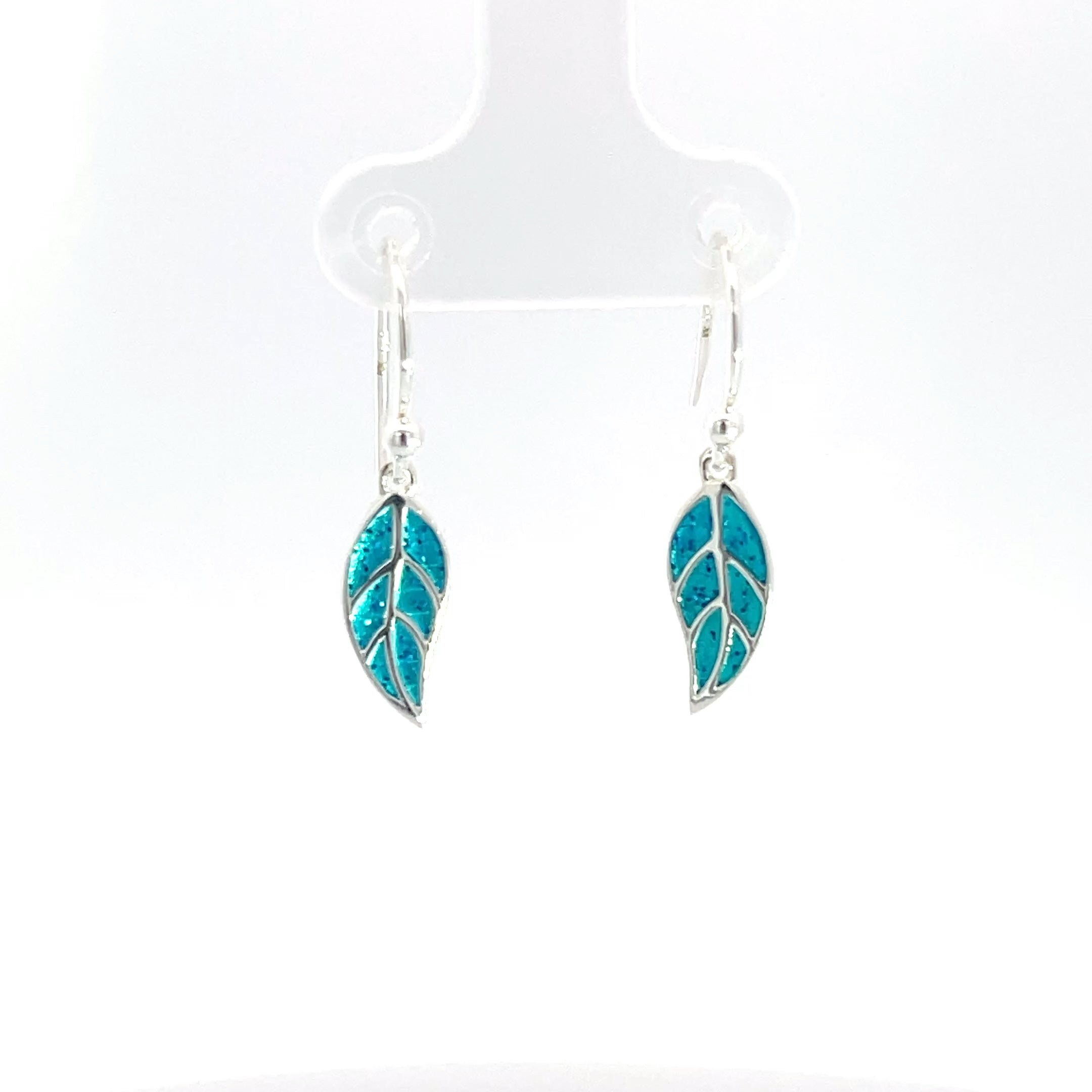 925er Silber Blaue Emaille-Blatt-Ohrhänger